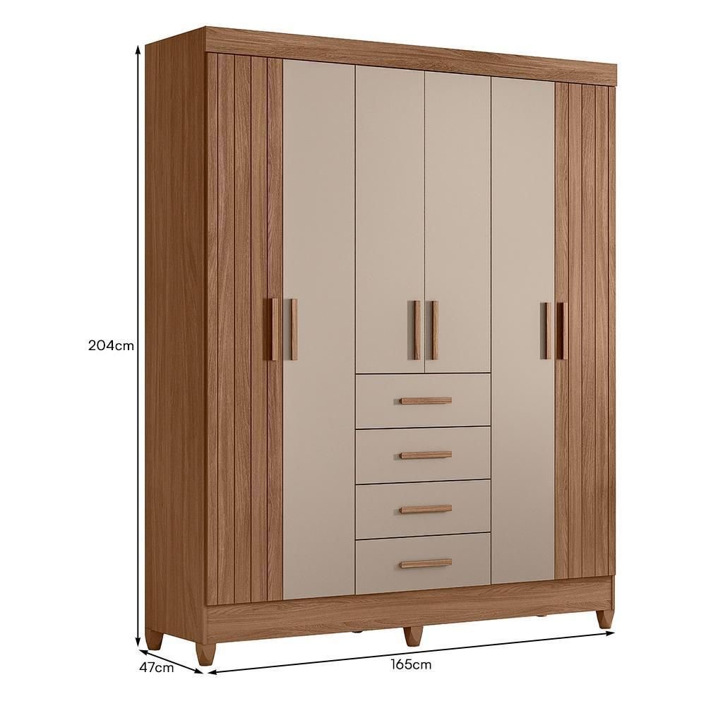 Guarda Roupa Solteiro Aruba 6 Portas e 4 Gavetas Carvalho/fendi