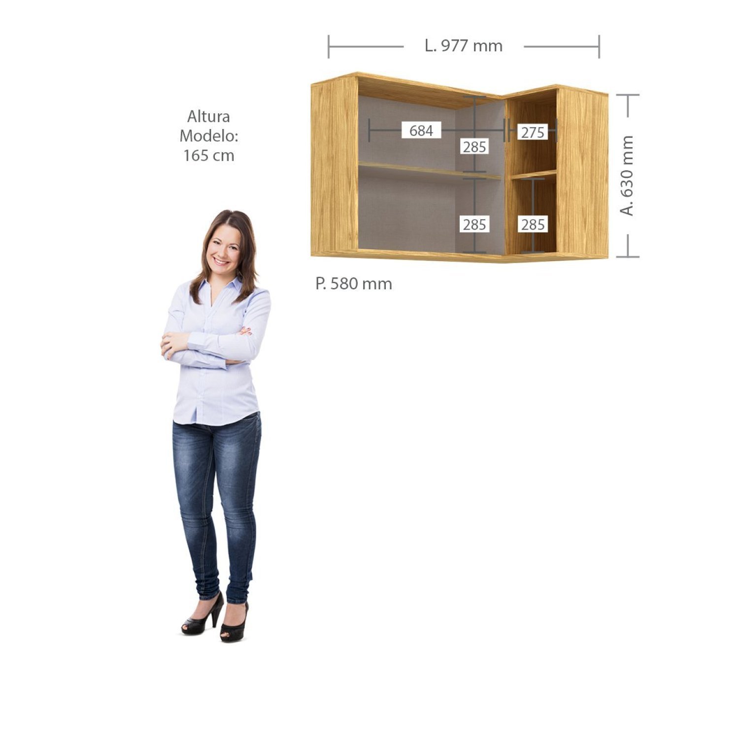 Armário Aéreo de Canto Modulado 2 Portas Basculante 2 Nichos Verace Espresso Móveis - 5