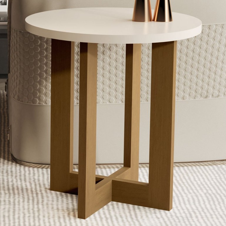 Mesa de Canto Luxo 100% Mdf Pérola/Nature 8002 - Jb Bechara