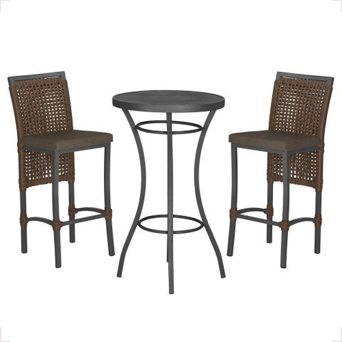 Mesa Bistrô e 2 Banquetas Roma Preta Corda Náutica Estofado 9 Trama Original