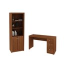 Ver imagem 1 de Escritório com Mesa para Computador C/ 3 Gavetas e Armário C/ Prateleiras 2 Portas Amendoa - Fdecor