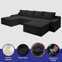 Ver imagem 2 de Sofá Evo 3,40m Molas Ensacadas com Apoio Chaise Lounge Esquerda Velourê Preto Cama Inbox