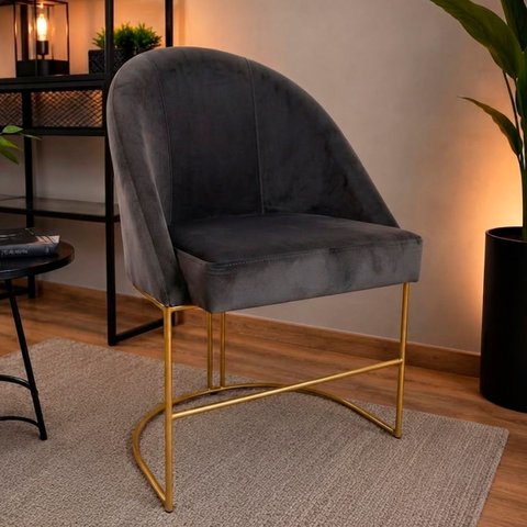 Poltrona Cadeira Estofada Lua Base Metal Dourada:Grafite