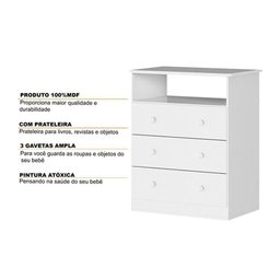Cômoda Infantil Smim c/ 3 Gavetas e 1 Nicho Branco - Peroba - 2