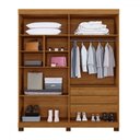 Ver imagem 3 de Guarda-roupa Casal Singapura 4 Portas 3 Gavetas Ripado Cinamomo/off White - Pnr Móveis