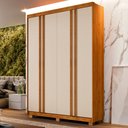 Ver imagem 1 de Guarda-roupa Casal Singapura 4 Portas 3 Gavetas Ripado Cinamomo/off White - Pnr Móveis