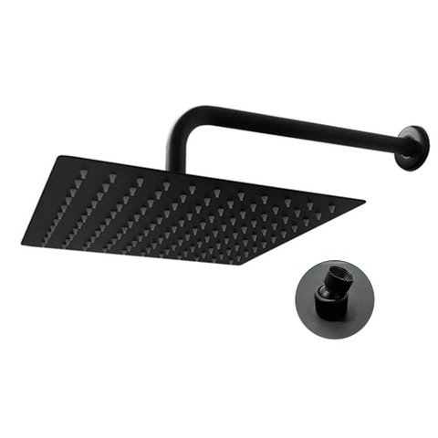 Ducha Chuveiro Slim Inox Quadrado 20x20 Suporte Parede Preto Fosco Banheiro Area Externa Piscina LEV