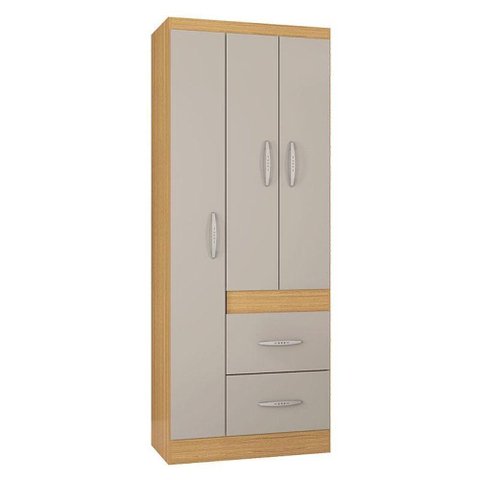 Cômoda 868 4 Gavetas e 1 Porta com Guarda Roupa Solteiro Milão 3 Portas Damasco Off White -