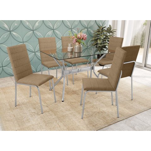 Conjunto Mesa com 6 Cadeiras Cmc790cr Linha Crome Combos Kappesberg Crome