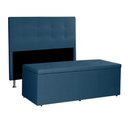 Ver imagem 1 de Kit Cabeceira e Calçadeira Baú Casal 1,40m Berlim Suede Azul Marinho - Pallazio