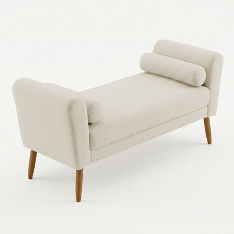 Puff Recamier Estofado para Quarto Itália 140cm com Pés Palito Bouclê Bege - Desk Design