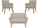 Ver imagem 1 de Kit Namoradeira + 2 Poltronas Decorativa Cecília Suede Bege Pés Madeira Ms Decor