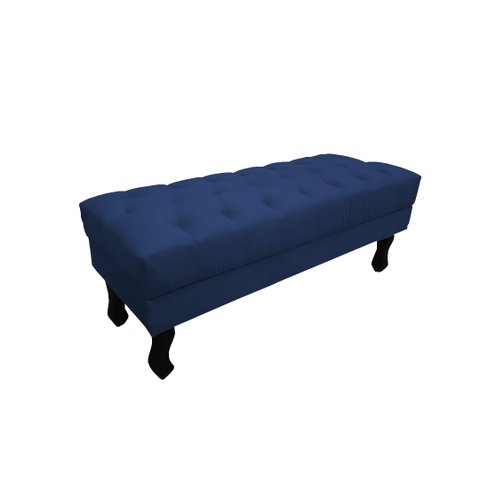 Recamier Luis Xv Capitonê Retrô 100cm Suede Azul Marinho Pés Madeira Mz Decor