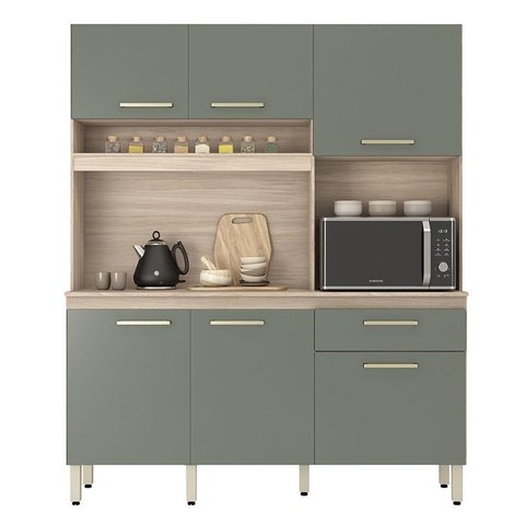 Cozinha Compacta Alamo 6 Portas e 1 Gaveta Avena/menta - Demóbile