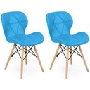 Ver imagem 1 de Kit 02 Cadeiras Charles Eames Eiffel Slim Wood Estofada - Azul