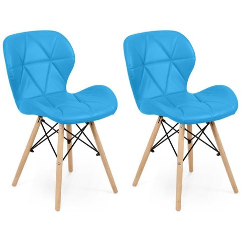 Kit 02 Cadeiras Charles Eames Eiffel Slim Wood Estofada - Azul