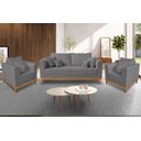 Ver imagem 2 de Kit Sofá 3 Lugares e 2 Poltronas Beny Viena Com Almofadas Decorativa Linho Grafite - Madeira Prima D