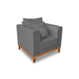 Kit Sofá 3 Lugares e 2 Poltronas Beny Viena Com Almofadas Decorativa Linho Grafite - Madeira Prima D - 5