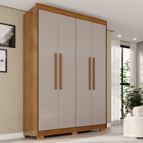 Guarda-Roupa com Pés 4 Portas 3 Gavetas 100% MDF Veneza Off White/Cinamomo
