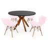 Conjunto Mesa de Jantar Redonda Marci 120cm Preta com 4 Cadeiras Slim - Rosa Claro - 1