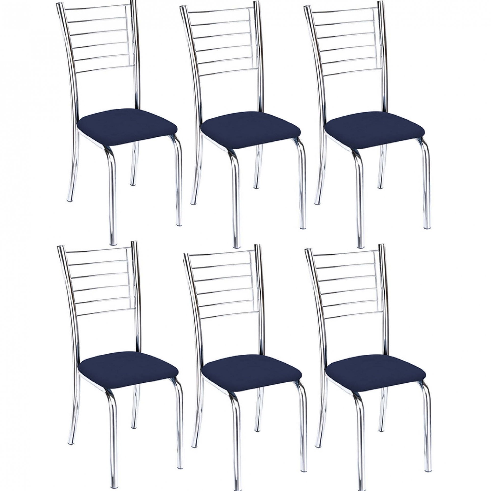 Kit 6 Cadeiras Iara Cromada para Cozinha-Corino Azul-Gat Magazine - 1
