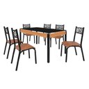 Ver imagem 2 de Conjunto Sala de Jantar Mesa 140cm x 77cm Tampo Vidro com 6 Cadeiras Jade Preto/Fosco/Caramelo