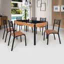 Ver imagem 1 de Conjunto Sala de Jantar Mesa 140cm x 77cm Tampo Vidro com 6 Cadeiras Jade Preto/Fosco/Caramelo