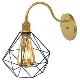 Luminária Arandela Parede Aramada Diamante Industrial Retro + Lâmpada Led Vintage Dourado/Preto - 3