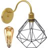 Luminária Arandela Parede Aramada Diamante Industrial Retro + Lâmpada Led Vintage Dourado/Preto - 1