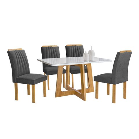 Conjunto Mesa Arizona 120cm com 4 Cadeiras Arizona Tampo Smart Plus com Vidro