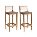 Ver imagem 2 de Kit 2 Banquetas Estofada em Linho Encosto Palhinha Bruna:mel com Linho Chumbo