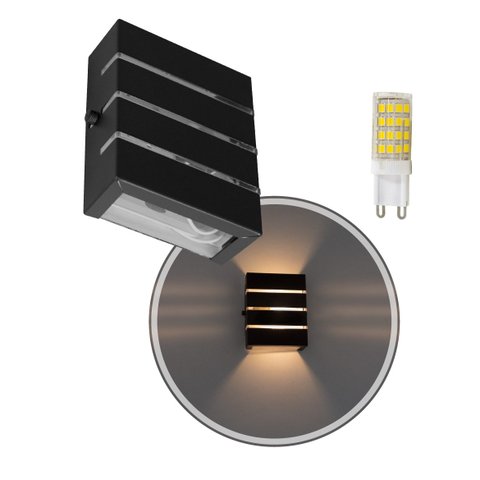 Arandela Slim Alumínio 3 Frisos Externa Preta + LED G9 5W Branco Quente ST2772