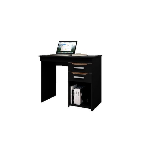 Escrivaninha Office Mesa de Computador 2 Gavetas Veneza:Preto/Canela