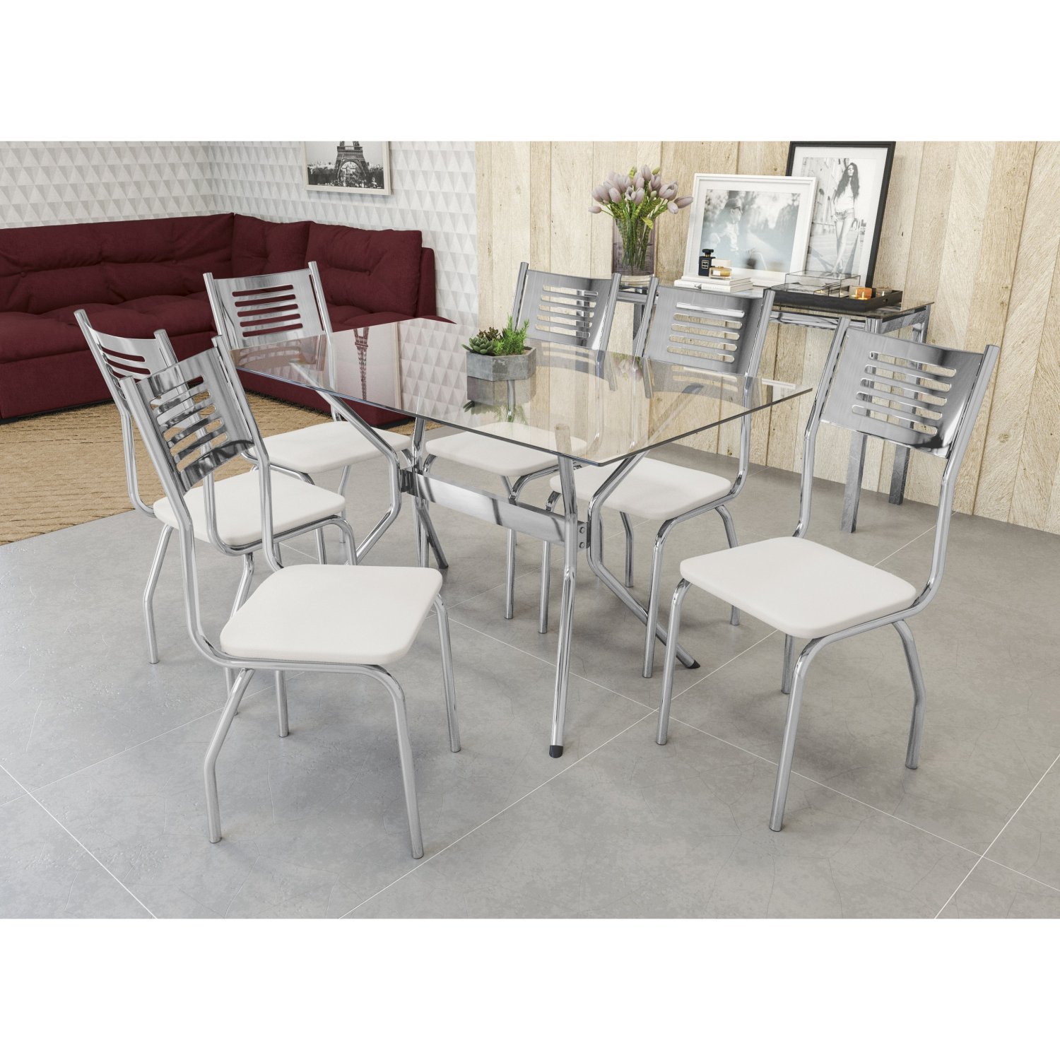 Conjunto Sala de Jantar Mesa Loire com 6 Cadeiras Munique Kappesberg - 1