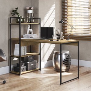 Mesa para Escritório com Estante 3 Prateleiras Industrial