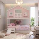 Ver imagem 1 de Treliche Casinha Dos Sonhos com Varanda e Kit Escorregador Madeira Maciça Rosa Branco Housin