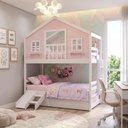 Ver imagem 4 de Treliche Casinha Dos Sonhos com Varanda e Kit Escorregador Madeira Maciça Rosa Branco Housin