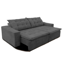 Sofá Amazonas 2,50 metros Retrátil com Molas Suede Veludo Light Cinza - Sofá na Web - 1