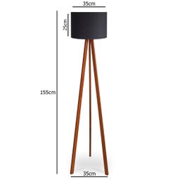 Luminária Abajur de Chão Tripé Tradicional com Cúpula de Tecido Preto - 2