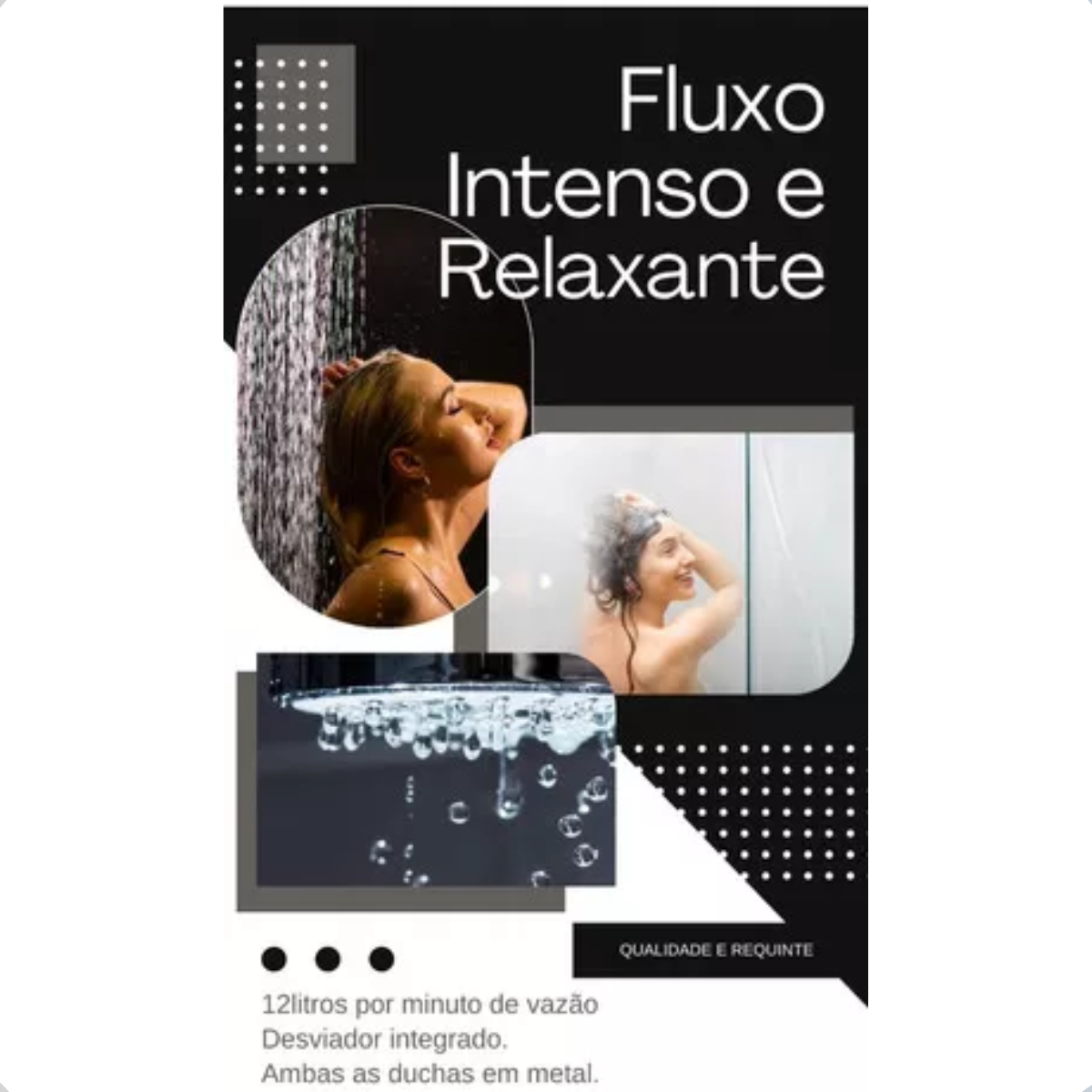 Ducha Quadrado 30x30 Slim Inox Cromado Chuveiro Completo com Desviador - 6