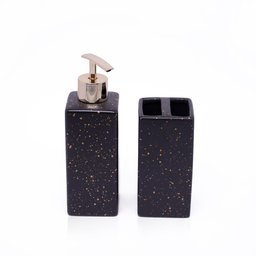 Kit Banheiro 01 Porta Sabonete Liquido e 01 Porta Escova em Cerâmica Preto - Indo Decorar - 1