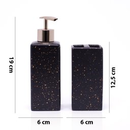 Kit Banheiro 01 Porta Sabonete Liquido e 01 Porta Escova em Cerâmica Preto - Indo Decorar - 6