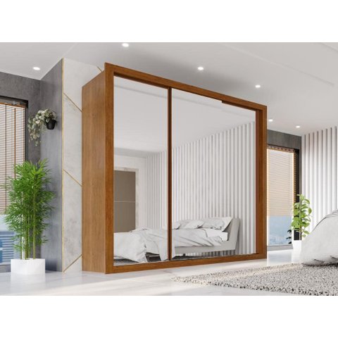 Guarda-Roupa Casal 3 Portas de Correr com Espelho 4 Gavetas 185,5cm Multimóveis Cinamomo