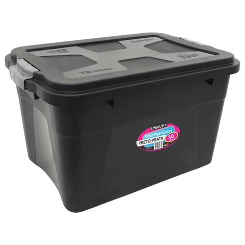 Caixa Organizadora Multiuso Plástica 30 Litros com Tampa Preta