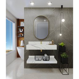 Bancada em Porcelanato para Banheiro  Completa Alto Padrão  100cm Com Cuba Esculpida Branco - 4