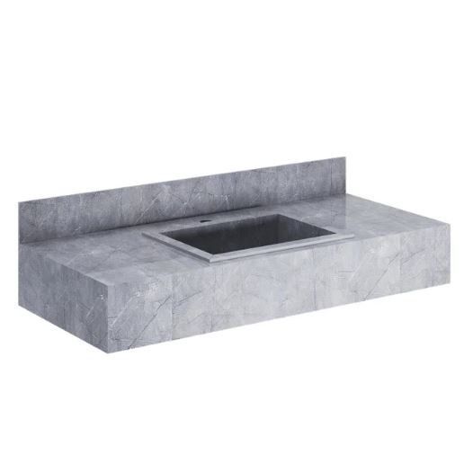 Ver imagem 4 de Bancada em Porcelanato para Banheiro Completa Alto Padrão 100cm com Cuba Esculpida Cinza