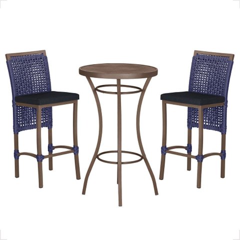 Mesa Bistro e 2 Banquetas Roma Marrom Corda Náutica 12 Trama Original