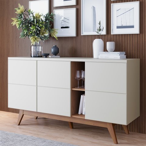 Buffet Decorativo Sala de Jantar Versátil Sancho com Portas e Prateleiras Off White G73 - Gran Belo