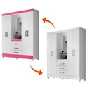 Ver imagem 7 de Guarda Roupa Casal 4 Portas com Espelho 3 Gavetas Branco / Rosa Capri - Moval