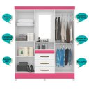 Ver mais imagens de Guarda Roupa Casal 4 Portas com Espelho 3 Gavetas Branco / Rosa Capri - Moval